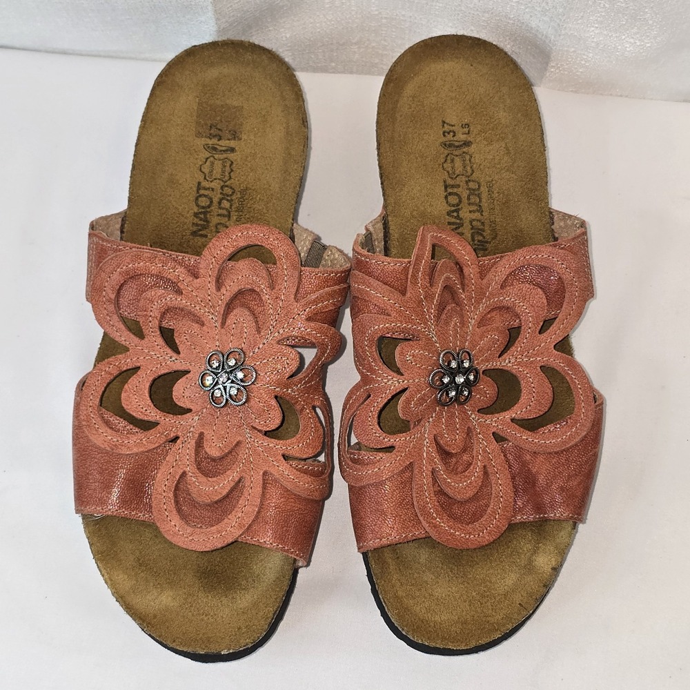Naot Shoes Womens Size EU 37 US 6.5 Orange Leather Slip On Sandals‎